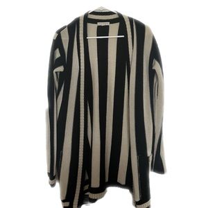 Black and off white striped long-sleeved cardigan